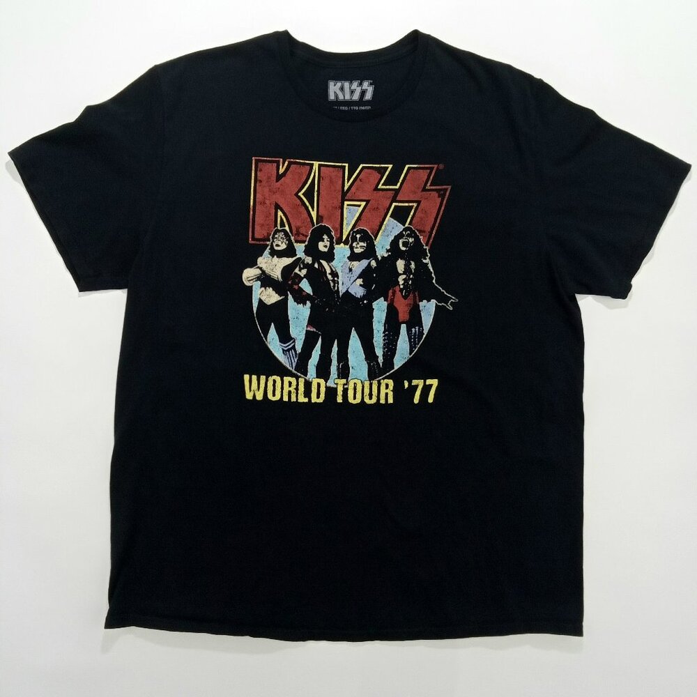 Retro Kiss World Tour 77 Adult Band T Shirt Size:2XL